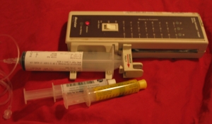 Infusion Pump with extension tubing, saline flush, heparin flush