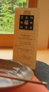 Closeup of the menu for Zen restaurant